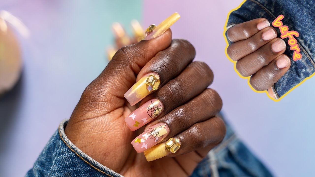 DIY GEL-X NAILS | Yellow an Pink Summer Nails (Aprés Natural Medium Square) | Gel-x at home | 1