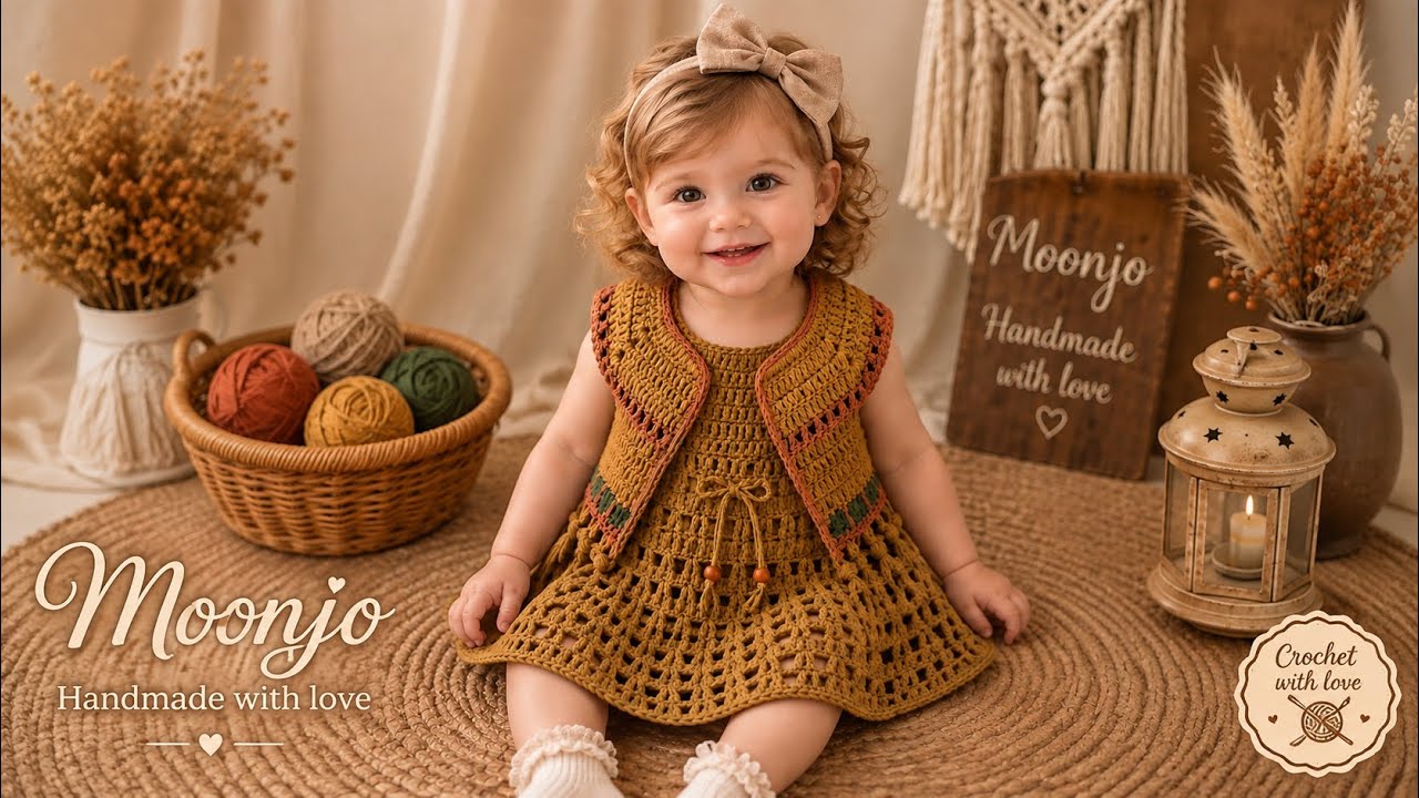 🔥 أجمل فستان كروشيه بناتي 2026 ✨بنمط ريفي بوهو🌵 وحصري Baby Crochet Dress #Tutorial