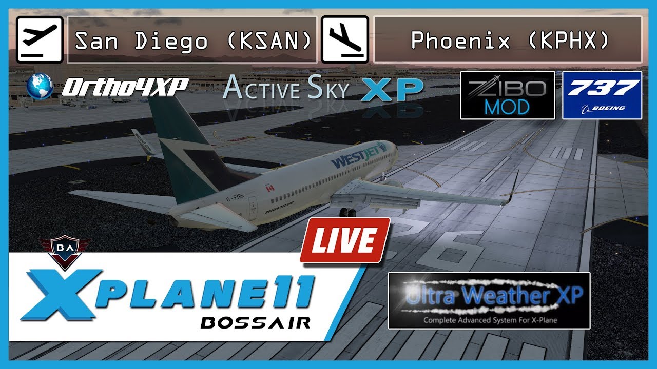 X-Plane 11 | San Diego (KSAN) - Phoenix (KPHX) | ZIBO Mod 737-800 | Active Sky XP | Ortho4XP