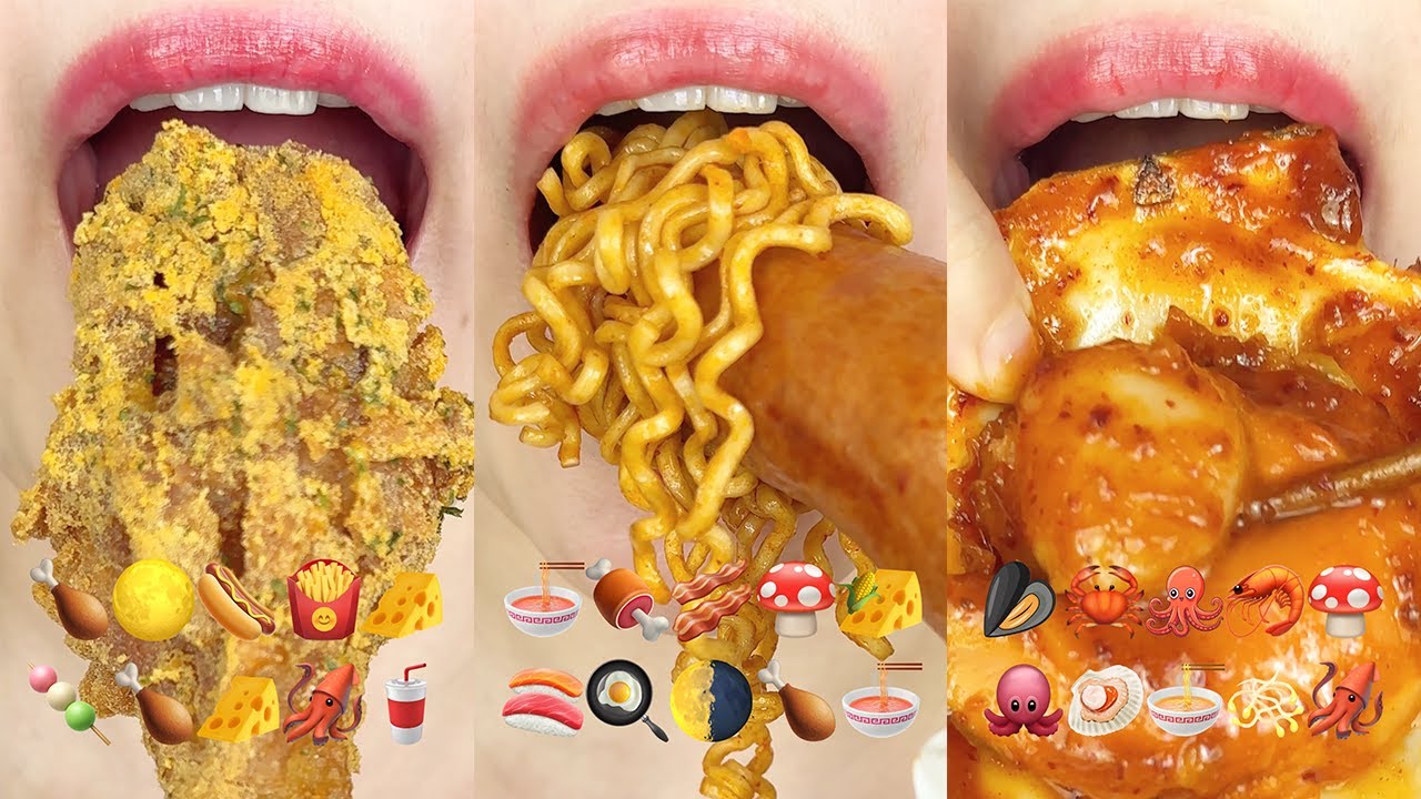 asmr 10 MINUTES FOR DELICIOUS EMOJI FOOD (SATISFYING & RELAXING) 10분 맛있는 이모지 먹방 모음 eating sounds