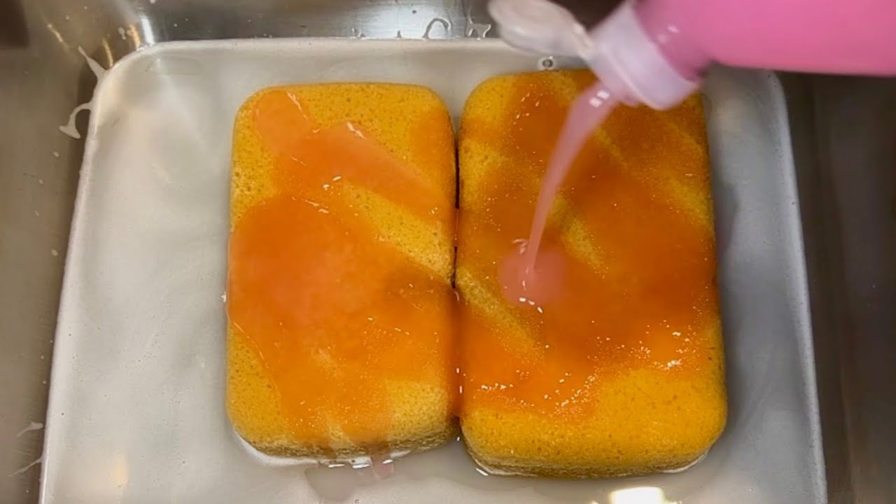 RINSE WATER 💧 + ROSE DISH SOAP 🌹- sponge ASMR
