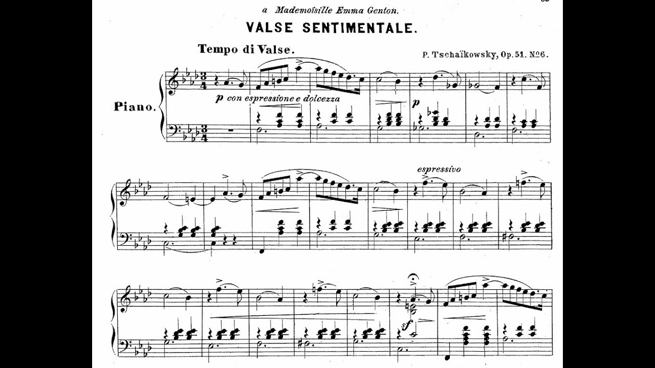 Tchaïkovski - Valse Sentimentale Opus 51 n°6 - Piano + Sheet Music