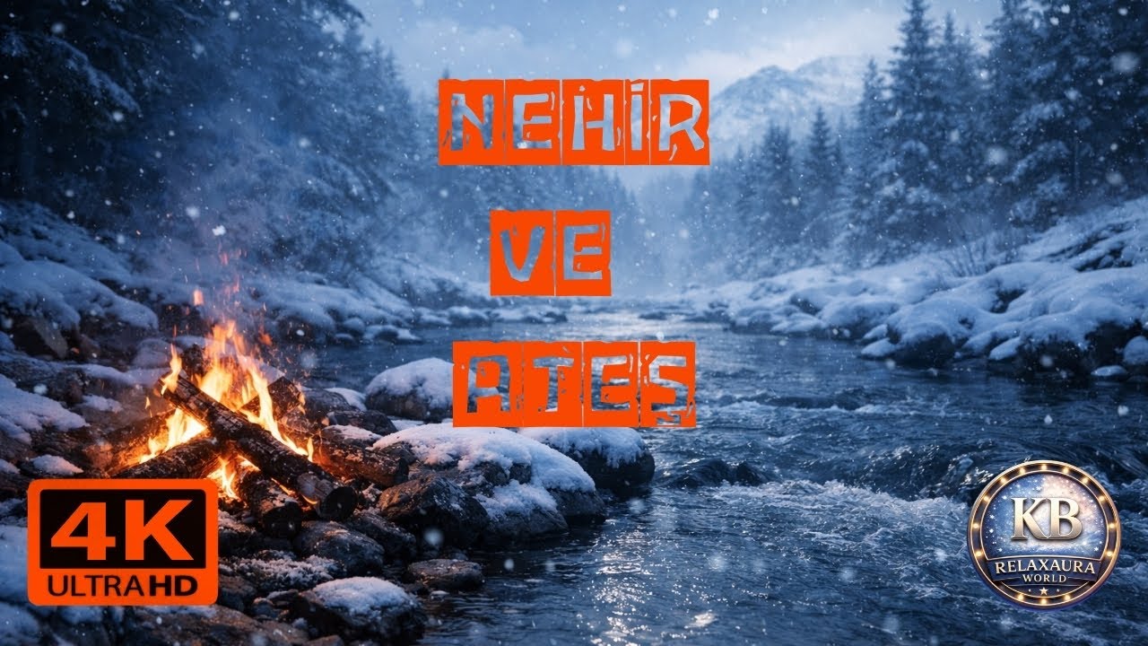 Kar Yağışı, Akan Nehir ve Ateş Sesi l Winter River & Campfire Ambience  | Relax • Sleep • Study