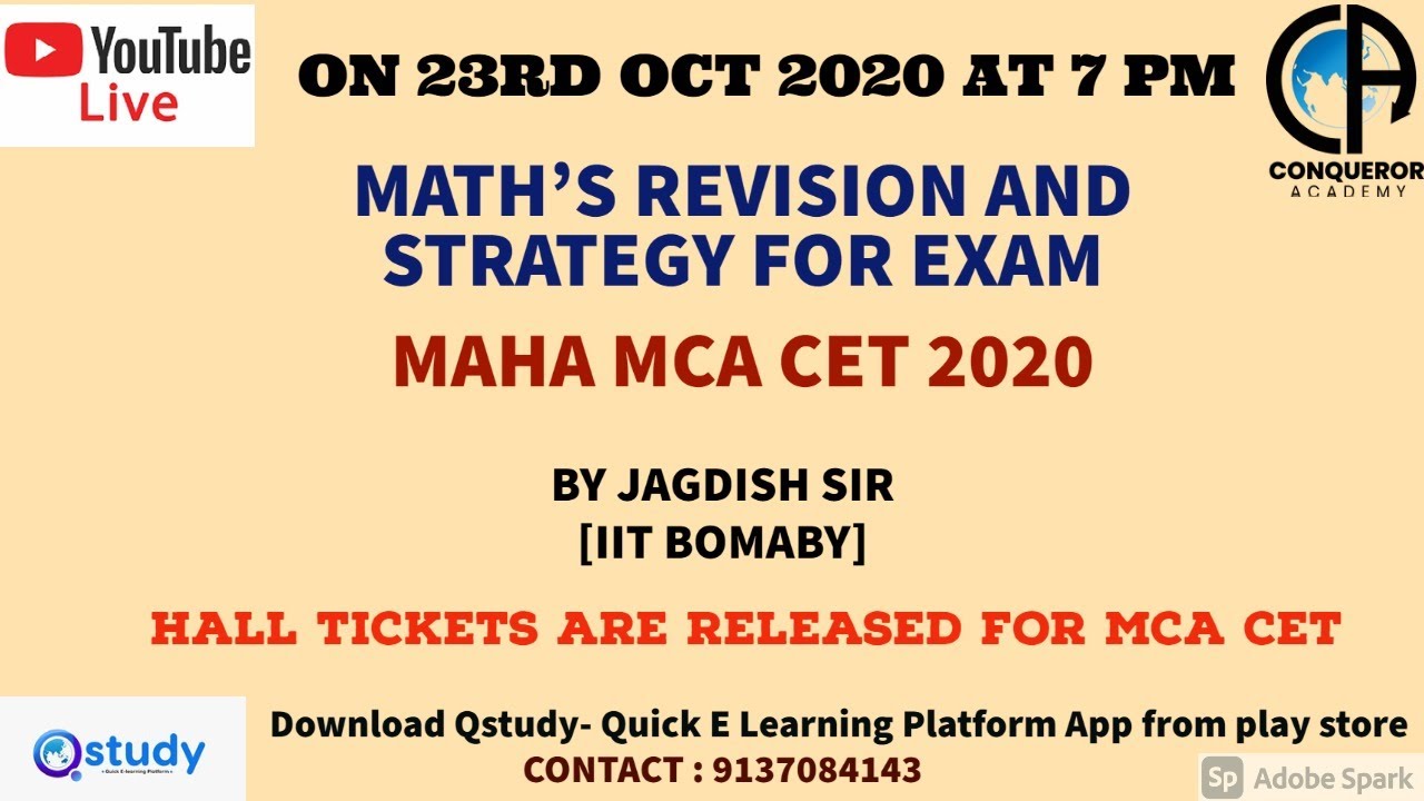 MATH'S REVISION AND EXAM STRATEGY  I MCA CET 2020 I LIVE SESSION