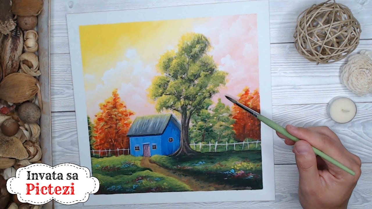 🍂 PEISAJ de TOAMNA 🍁 Pictura Simpla pentru Incepatori pe Panza | Tutorial
