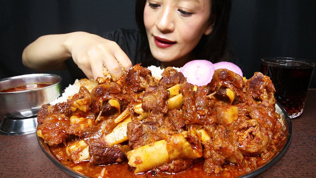 Spicy Mutton Curry and extra Gravy with Basmati Rice #ASMR/EATING SHOW #BIGBITES MUKBANG खसीको मासु