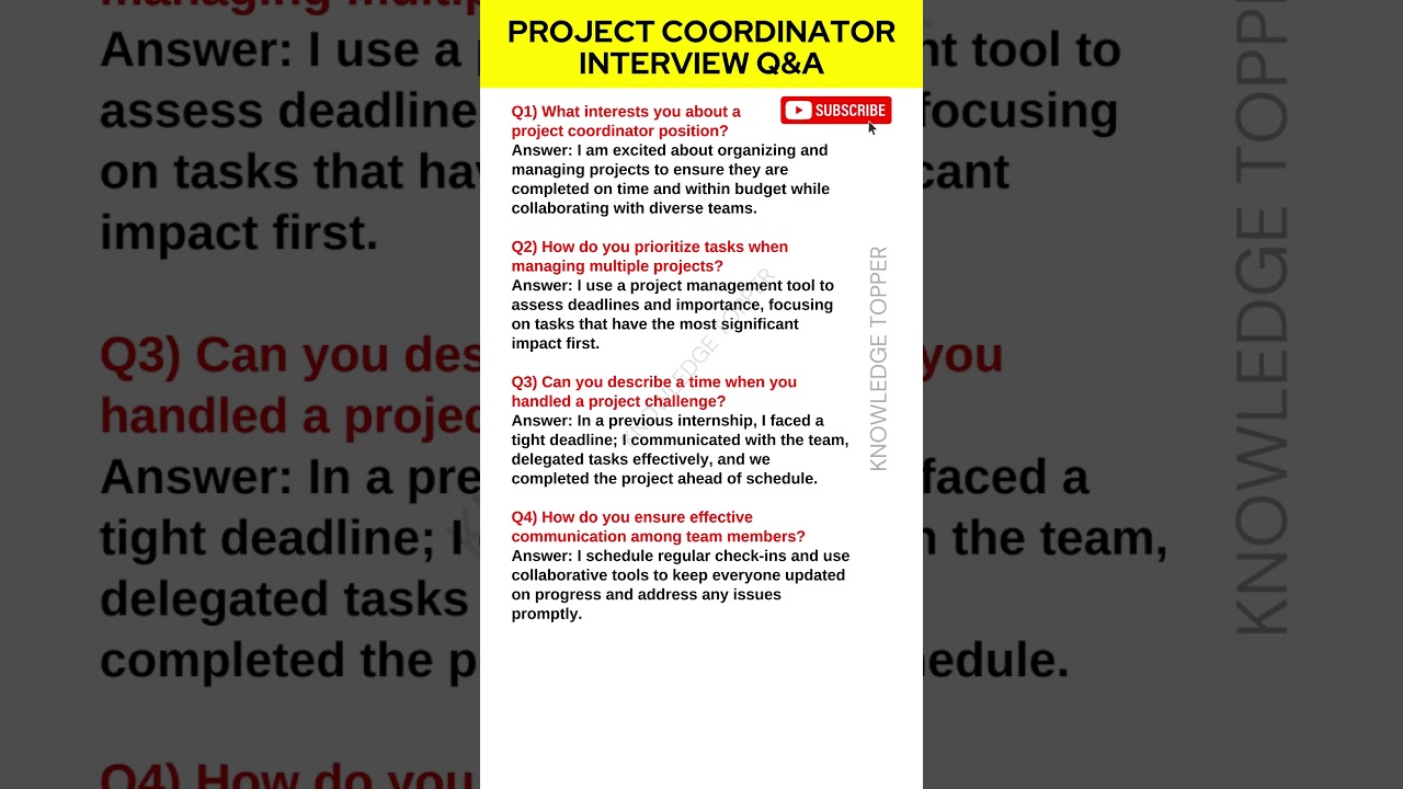Project Coordinator Interview Questions and Answers | Project Coordinator Job Interview Questions