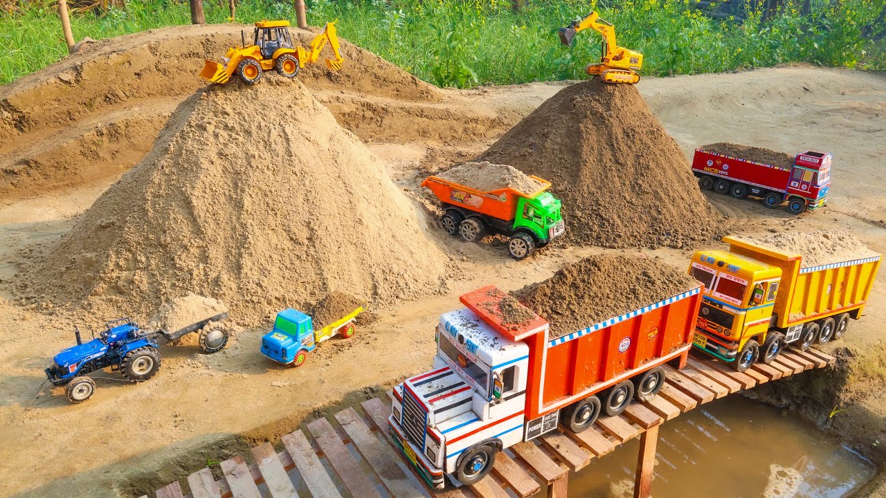 2 JCB 3DX Backhoe fully loading sand Tata truck 2518 | Mahindra Arjun novo 605Di tractor jcb cartoon