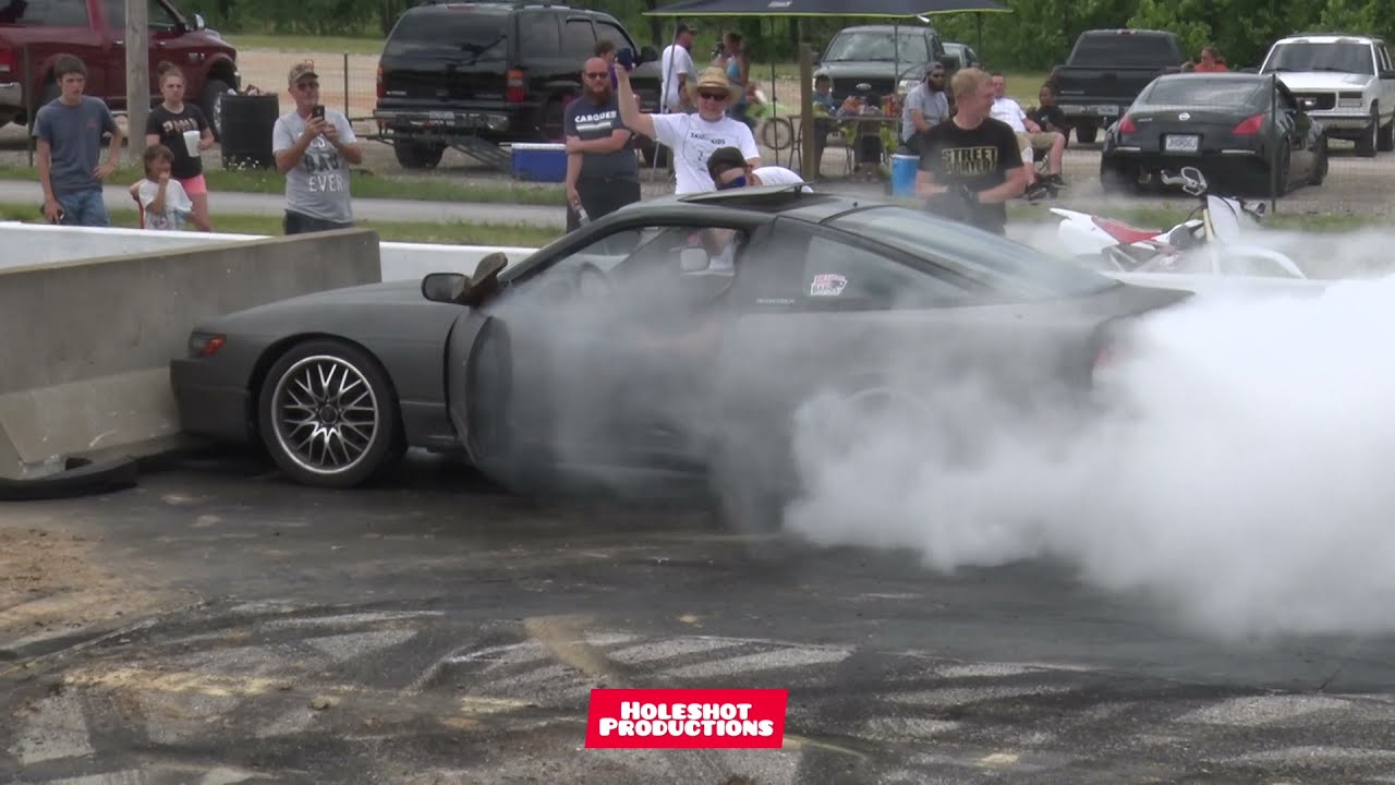 Turbo Nissan 240SX skids then catches fire, Skids 4 Kids Ozark Raceway Park 2021