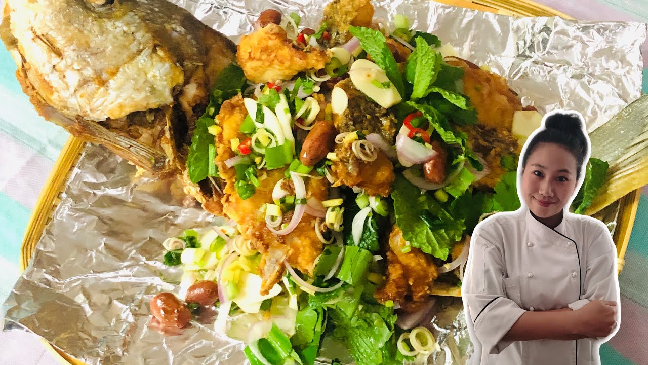 Perfect CRISPY FISH SALAD WITH THAI HERBS |Yum Pla Thod Sa Mun Prai • Thai Chef food
