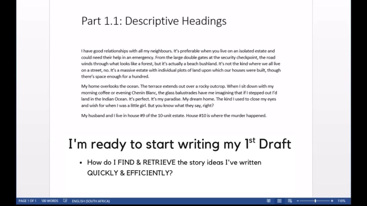 Murder Mystery Write-Along Part 1.1 Technique: How to Write Descriptive Headings for Story Ideas