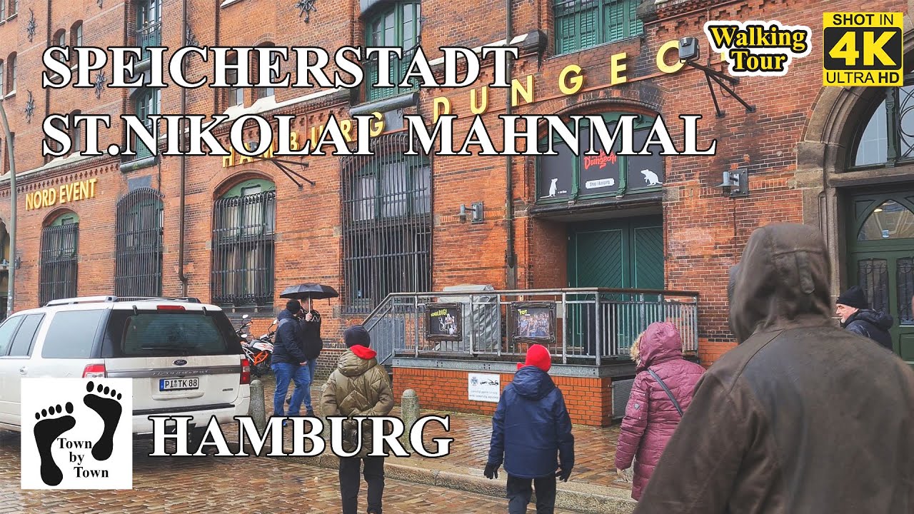 💥 Hamburg, Speicherstadt, Hamburg Dungeon, Mahnmal St. Nikolai, City Walking, 4k, 60fps
