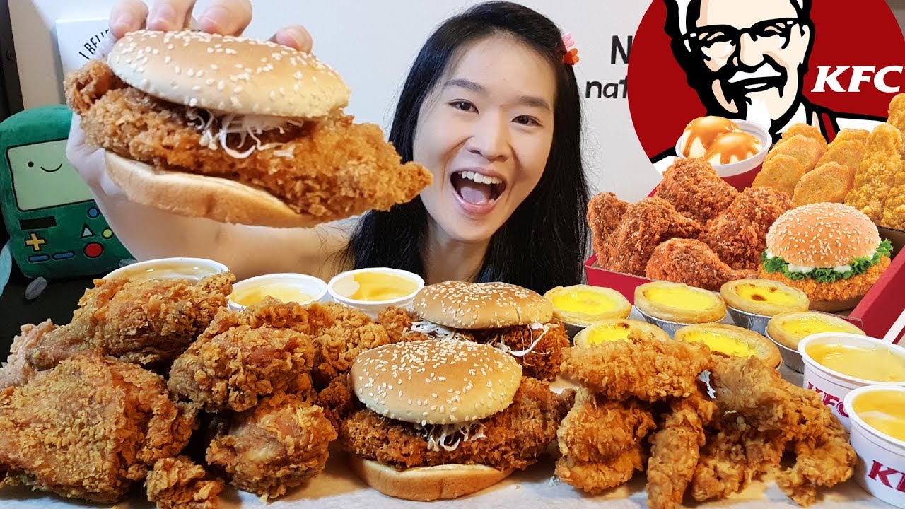 CRUNCHY! KFC Tori Katsu Burgers, Hot & Crispy Fried Chicken w Nacho Cheese | Mukbang w Eating Sounds