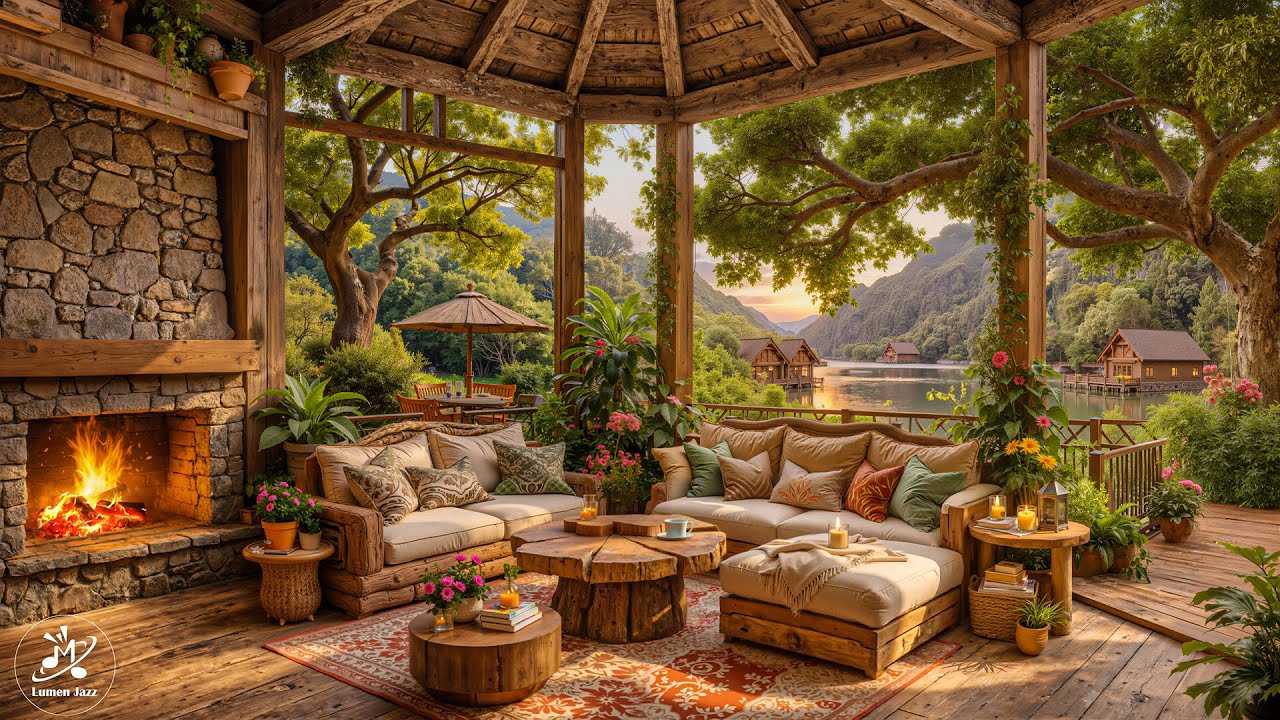 Morning Jazz on a Spring Cabin Porch for Deep Relaxation |Soothing Jazz with Nature Therapy for Calm