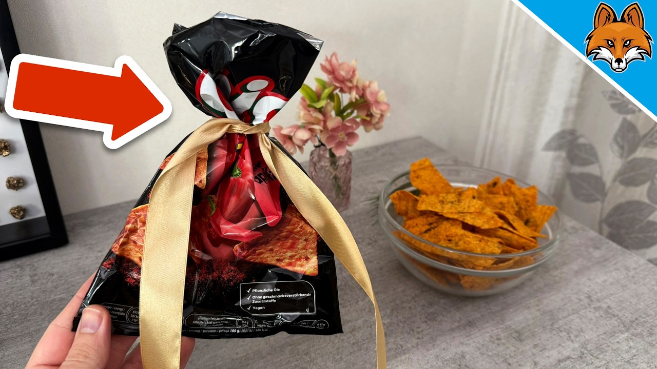 Cómo hacer un envoltorio para regalo con una bolsa de patatas fritas💥(Truco genial)🤯