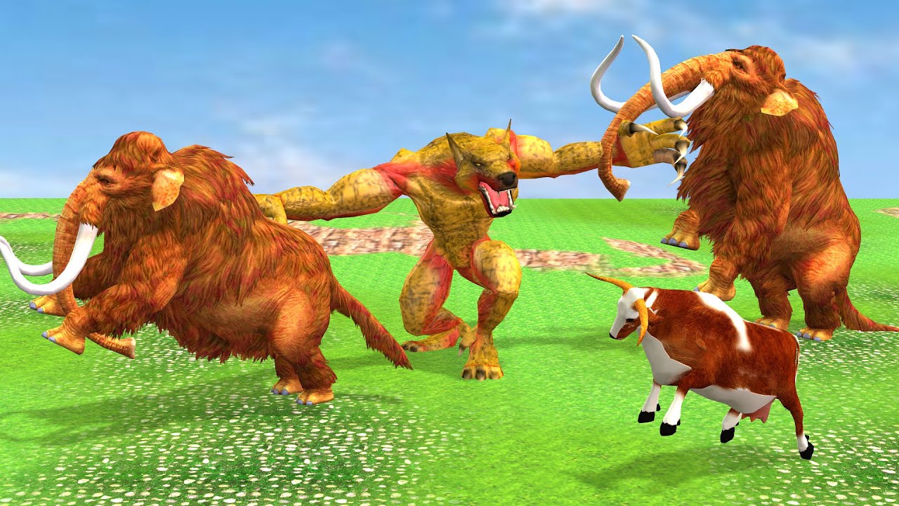 Zombie Wolf vs Woolly Mammoth Fight | Giant Wolf Attack Cow Cartoon Saved by Elephant Mammoth New