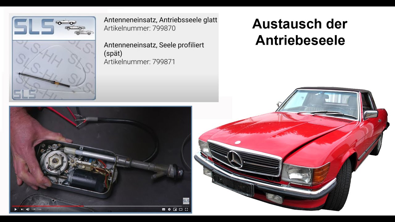 Mercedes R107 SL Hirschmann Antenne , Austausch der Antriebsseele W107
