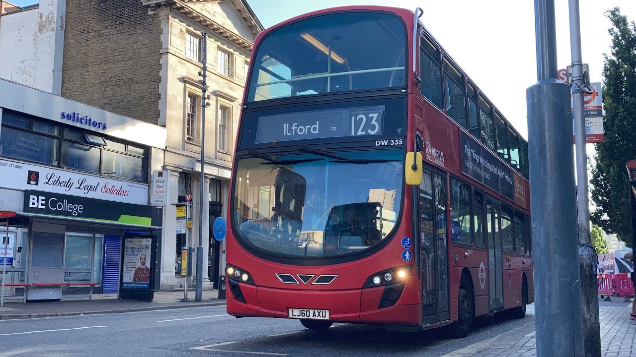FRV. Arriva London Route 123 to Ilford from Wood Green. Wright Gemini 2 DW335 (LJ60 AXU)