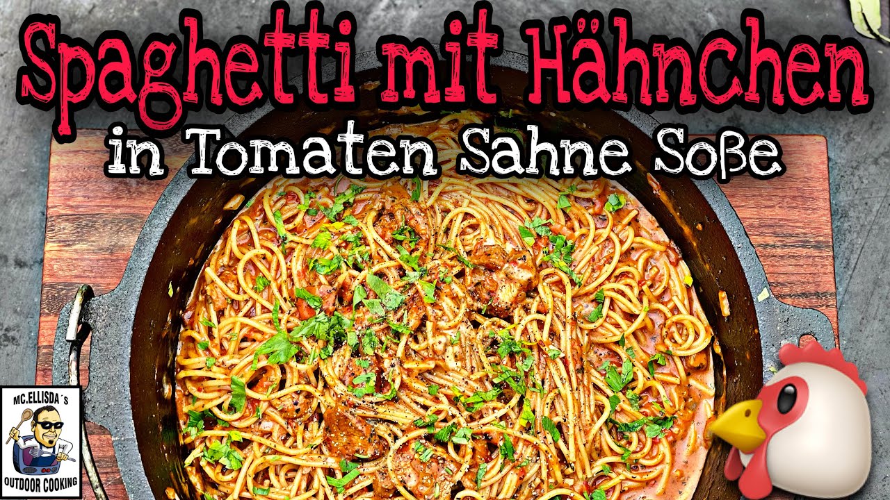 Hähnchen Spaghetti in Tomaten Sahne Soße // One Pot Dutch Oven Rezepte