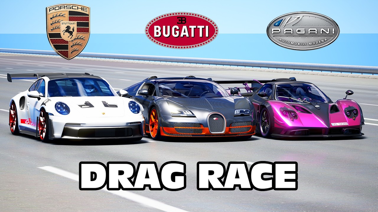 1000HP 911 GT3 RS vs Veyron vs Pagani DRAG RACE
