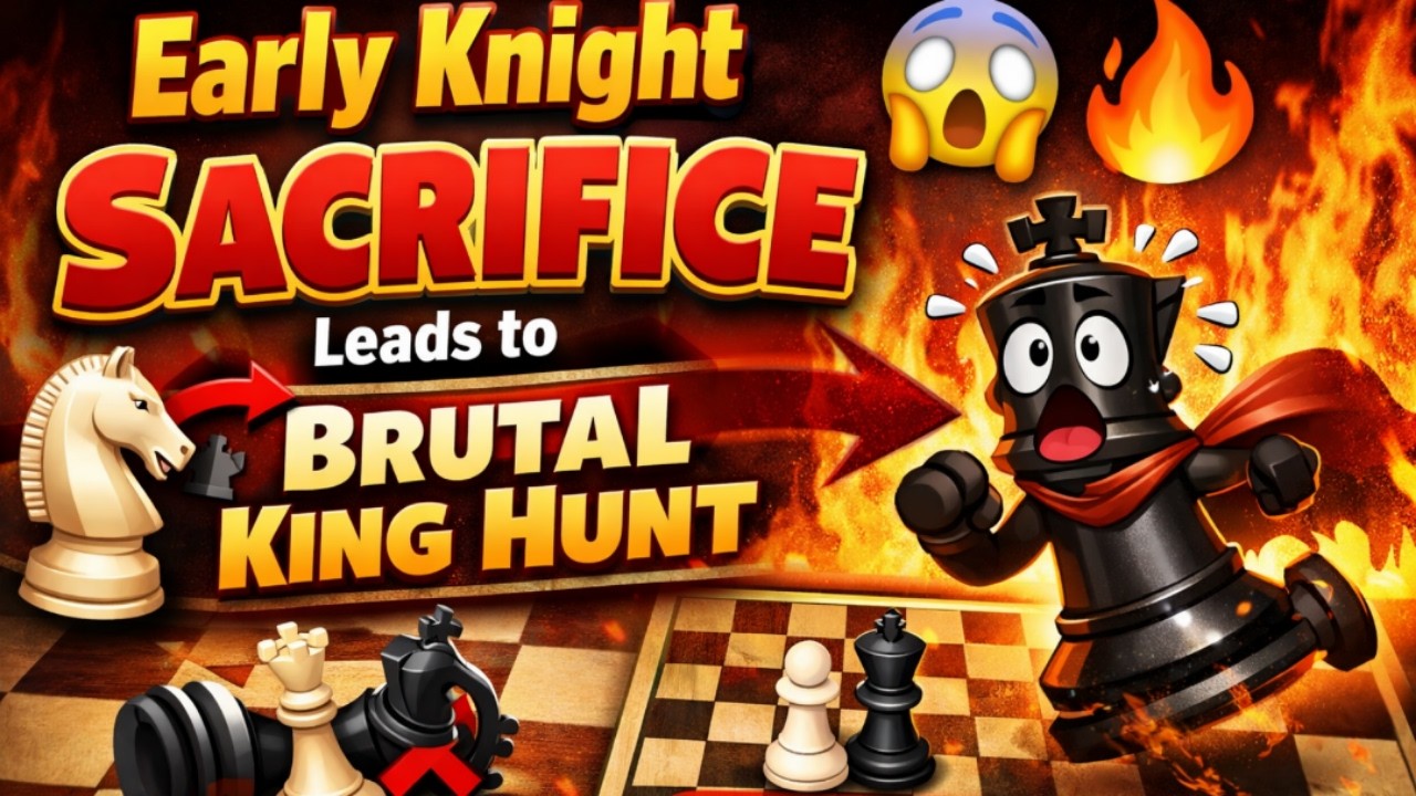 Early Knight Sacrifice Leads to Brutal King Hunt Checkmate! 😱🔥