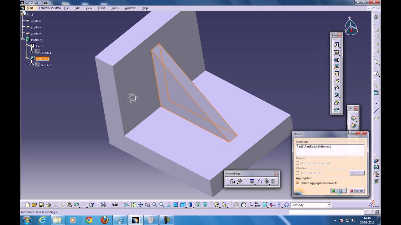 Учебные пособия Catia V5 | Проектирование деталей | Ребра жесткости