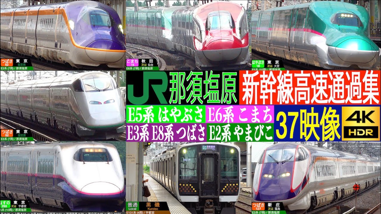 4K / 東北新幹線 はやぶさ, こまち, つばさ, やまびこ E3系, E5系, E6系, E8系 多形式通過集!!  JR東日本 那須塩原駅にて