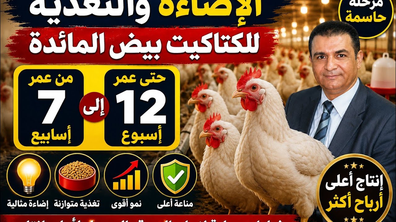 الإضاءة والتغذية لفراخ البياض من عمر يوم ٧ اسابيع وحتى 12 أسبوع | أسرار النمو السليم الفيديو الثانى
