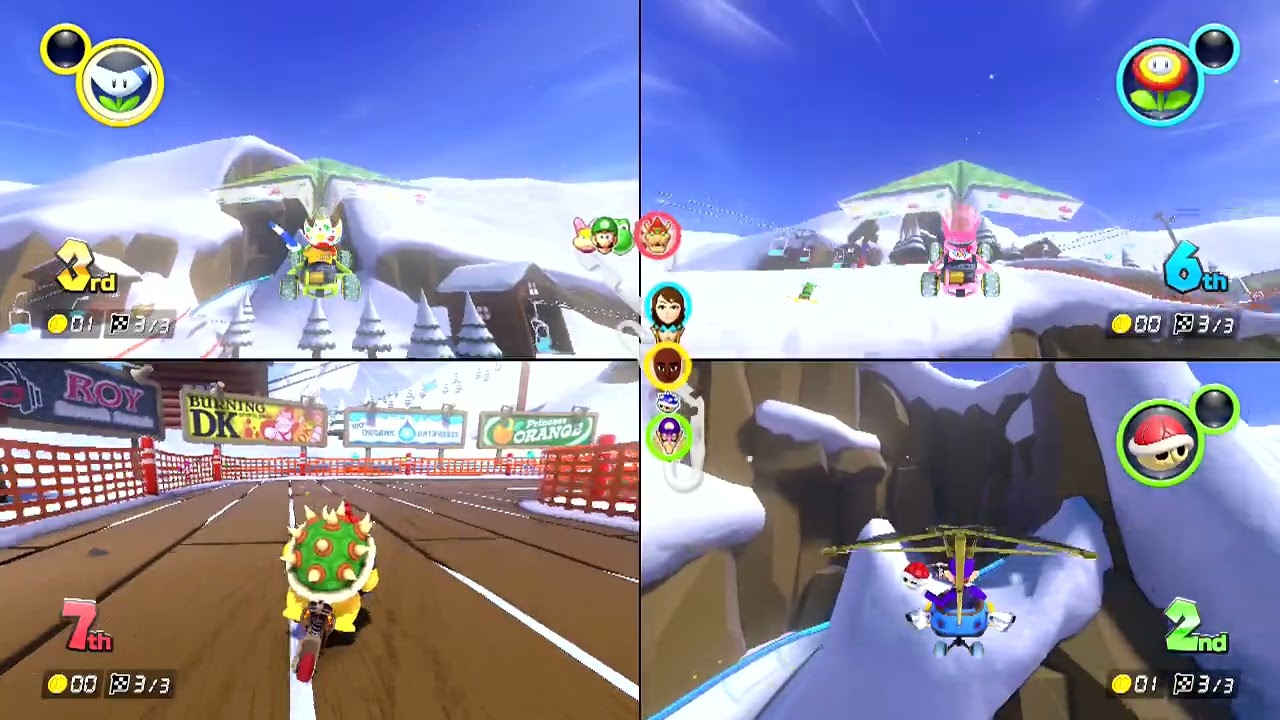 Racing the kids 4 player splitscreen | Fruit cup | Mario kart deluxe offline
