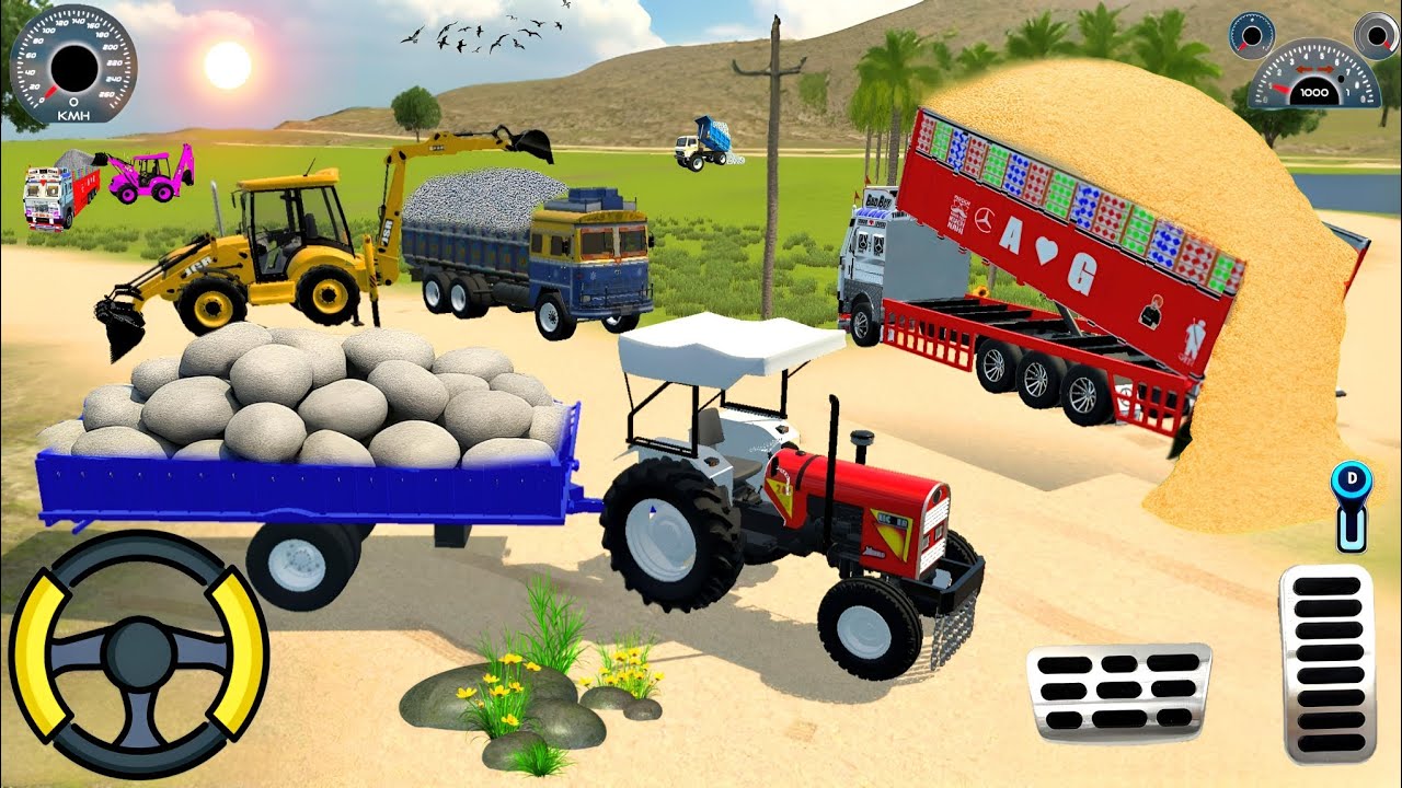 Load Bori into a JCB Tractor Trolley challenge| Dumper Truck and Lorry Truck Loading Bori in Game#28