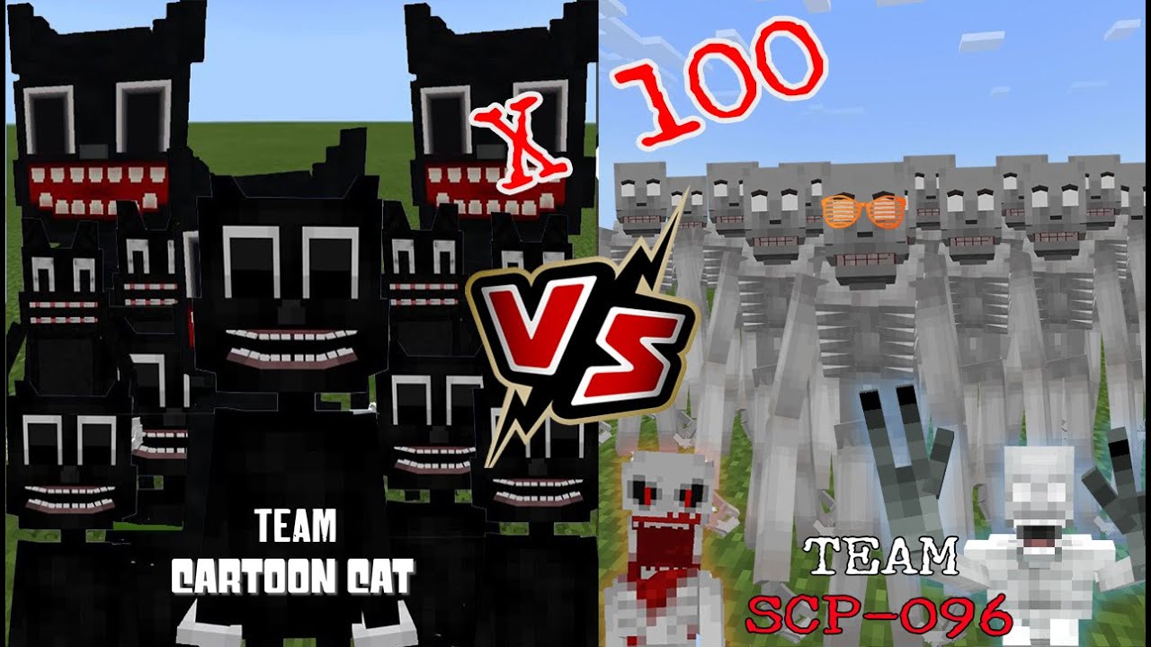 100 Team Cartoon Cat VS 100 Team SCP 096 [Minecraft PE]
