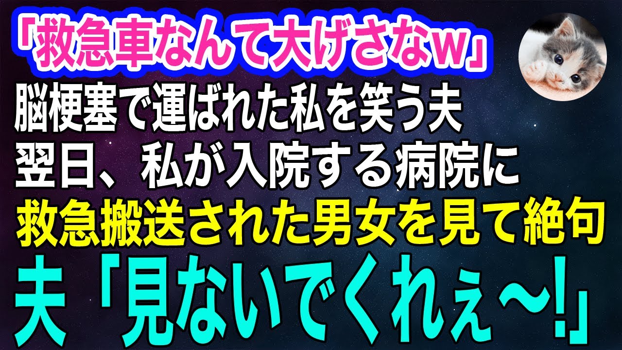 夫「救急車なんて大げさなｗ」夜中に脳梗塞で運ばれた私を笑って放置したクズ夫→翌日、私が入院する病院に救急搬送されてきた男女を見て絶句…夫「見ないでくれぇ～！」【スカッとする話・年金シニア生活】