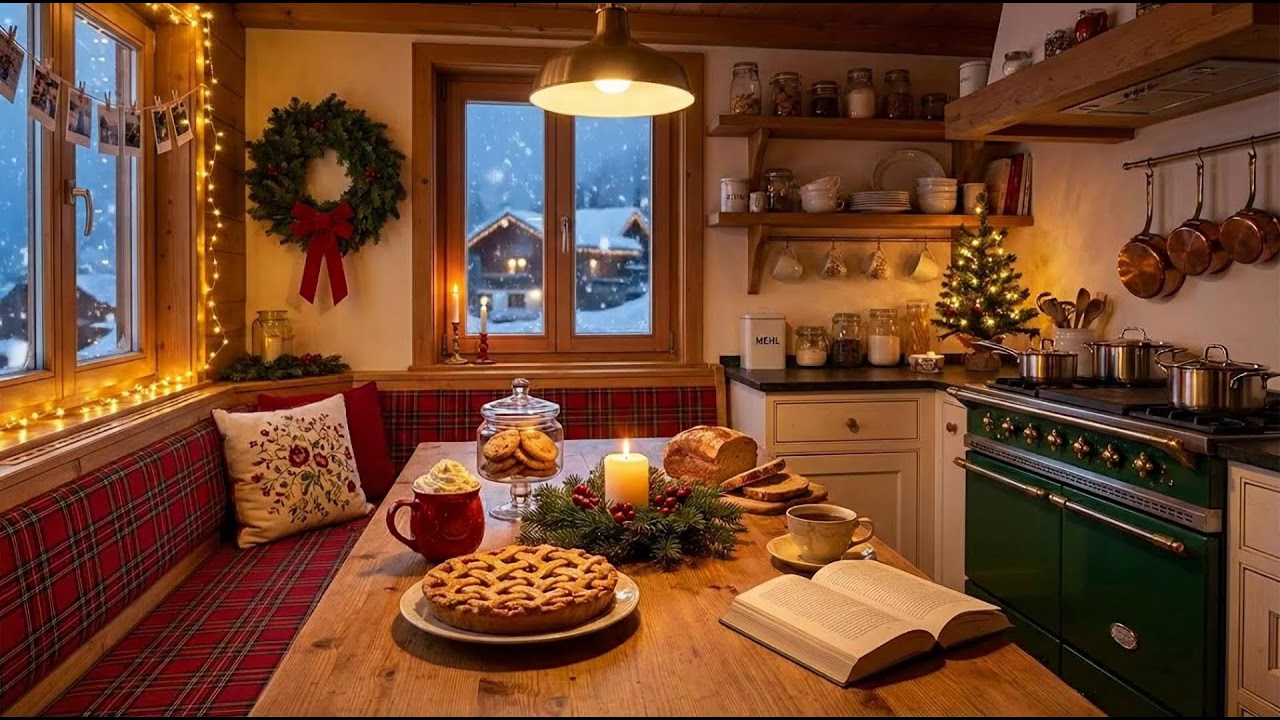 A Peaceful Snowy Morning in the 1950s ❄️ Vintage Oldies Playing in Another Room | Fireplace Ambience