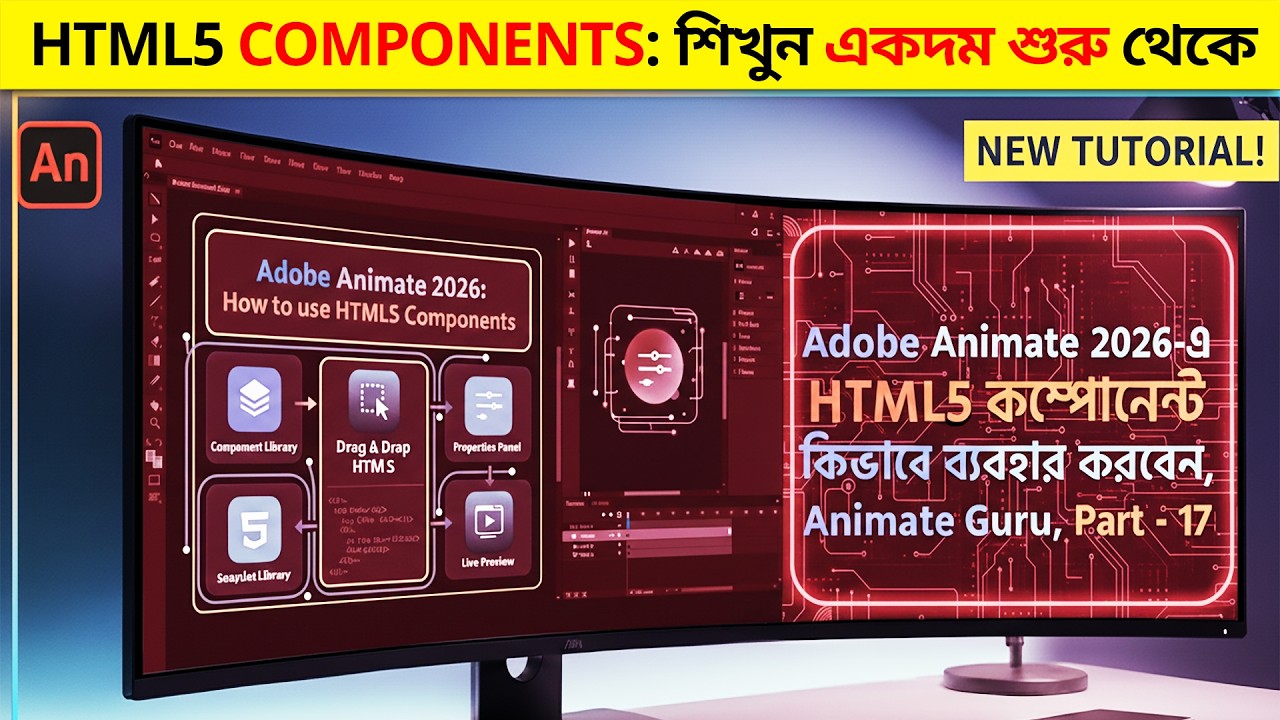 How to use HTML5 Components in Adobe Animate 2026 | কম্পোনেন্ট ব্যবহারের নিয়ম | Part - 17