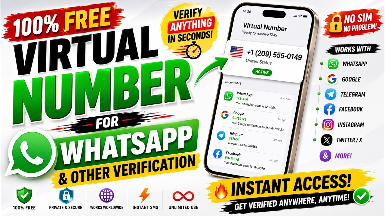Get FREE VIRTUAL Phone NUMBER for WhatsApp, Telegram, OTP & SMS | Free Virtual WhatsApp Number