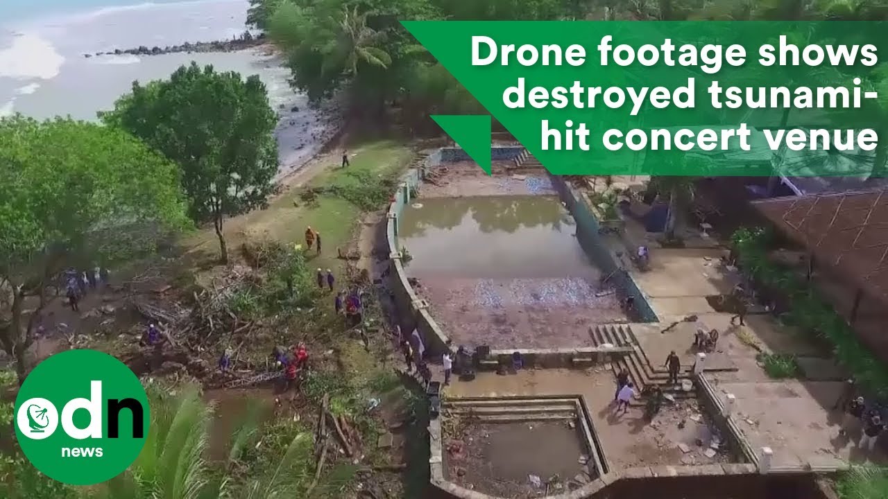 Drone footage shows destroyed tsunami-hit concert venue