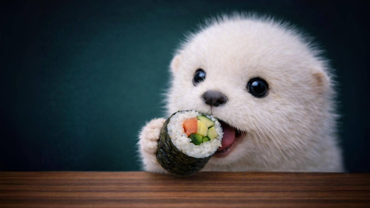[ASMR] Terry the White Baby Otter Makes a Sushi Roll 🍣