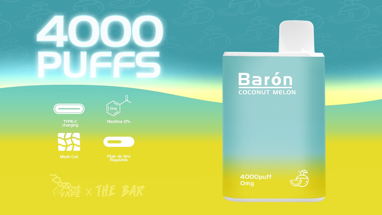 Vape Pod Desechable 0% Nicotina, 4000 PUFFS |  Recargable y Flujo de Aire Ajustable COCONUT MELON