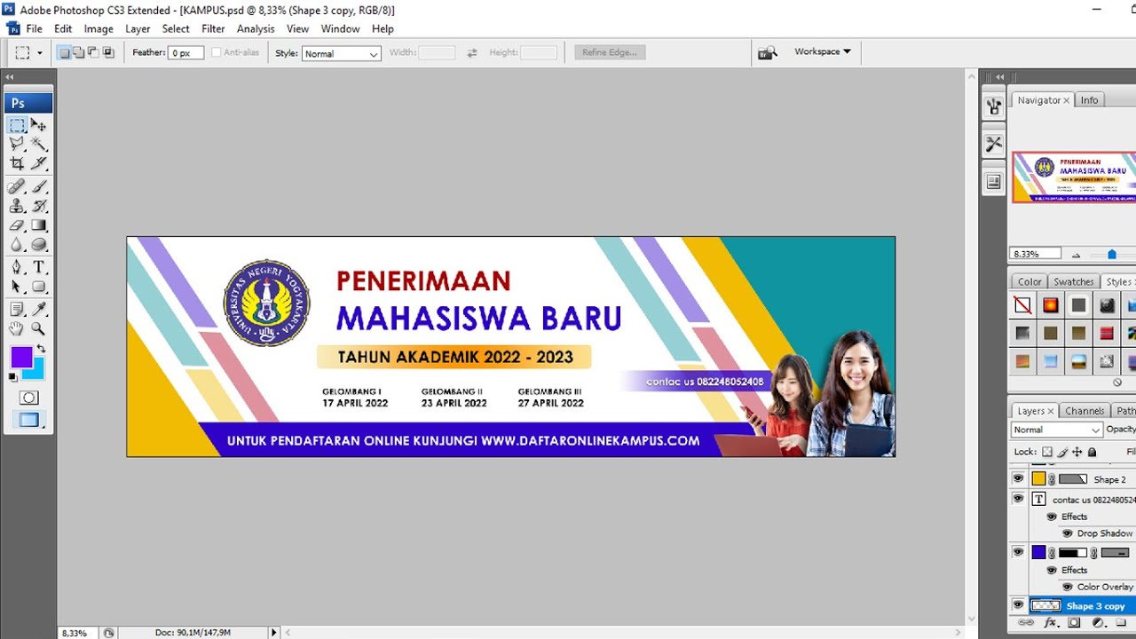 Cara Desain Spanduk Atau Banner, Penerimaan Mahasiswa Baru di Photoshop CS3