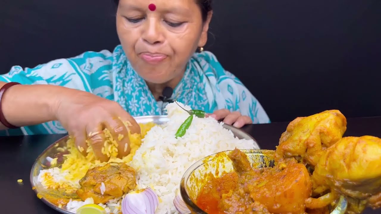 BIGBITES, EATING RICE WITH SPICY 🔥🔥 CHICKEN CURRY, মুরগির লাল ঝোল,।