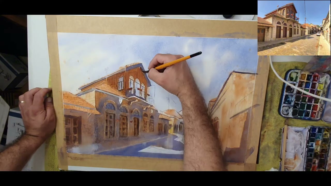 Watercolor Timepalse / painting the stone streets of Rashaya, Lebanon