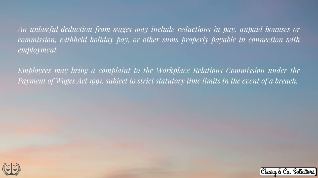 Unlawful Deduction of Pay - Employment Law - Cleary & Co.