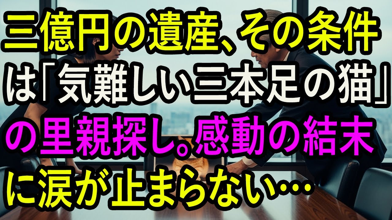 三億円の遺産、その条件は「気難しい三本足の猫」の里親探し。感動の結末に涙が止まらない…