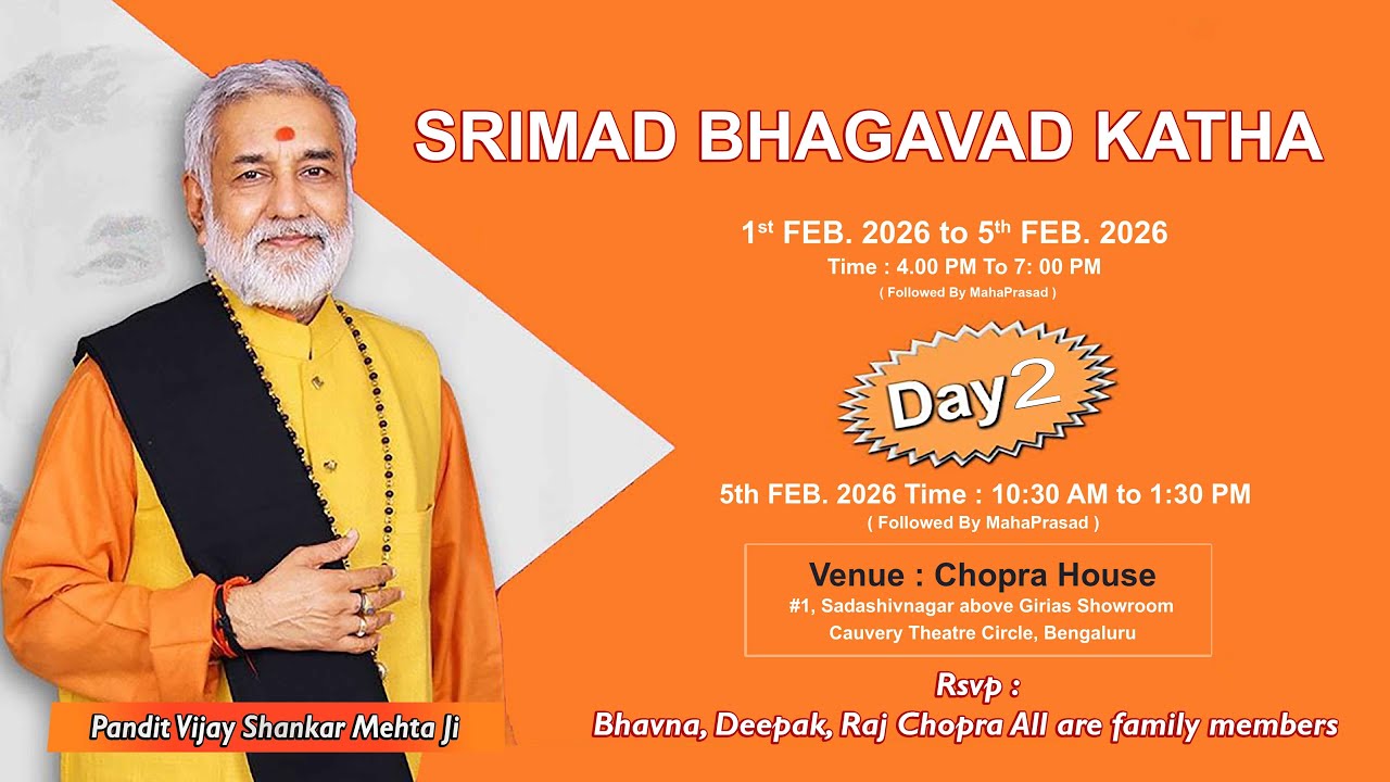 DAY 2 - Sri Mad Bhagawad Katha | 1 Feb. 2026 To 5th Feb. 2026 | Pandit Vijay Shankar Mehta ji Ujjain
