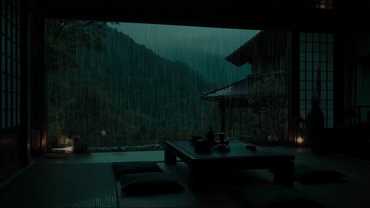 Relaxing Night Rain Sounds from a Quiet Room Overlooking Nature for Rest, Focus, and Meditation