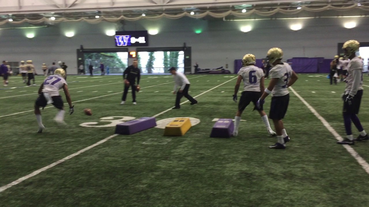 Fumble recovery drill at UW spring practice