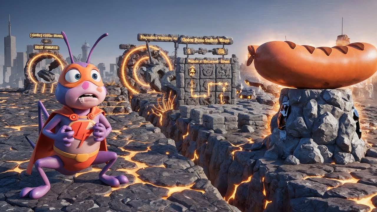 Smart Superhero Cricket vs 10 Fire-Stone City Challenges! Giant Sausage Reward (Disney-Style)