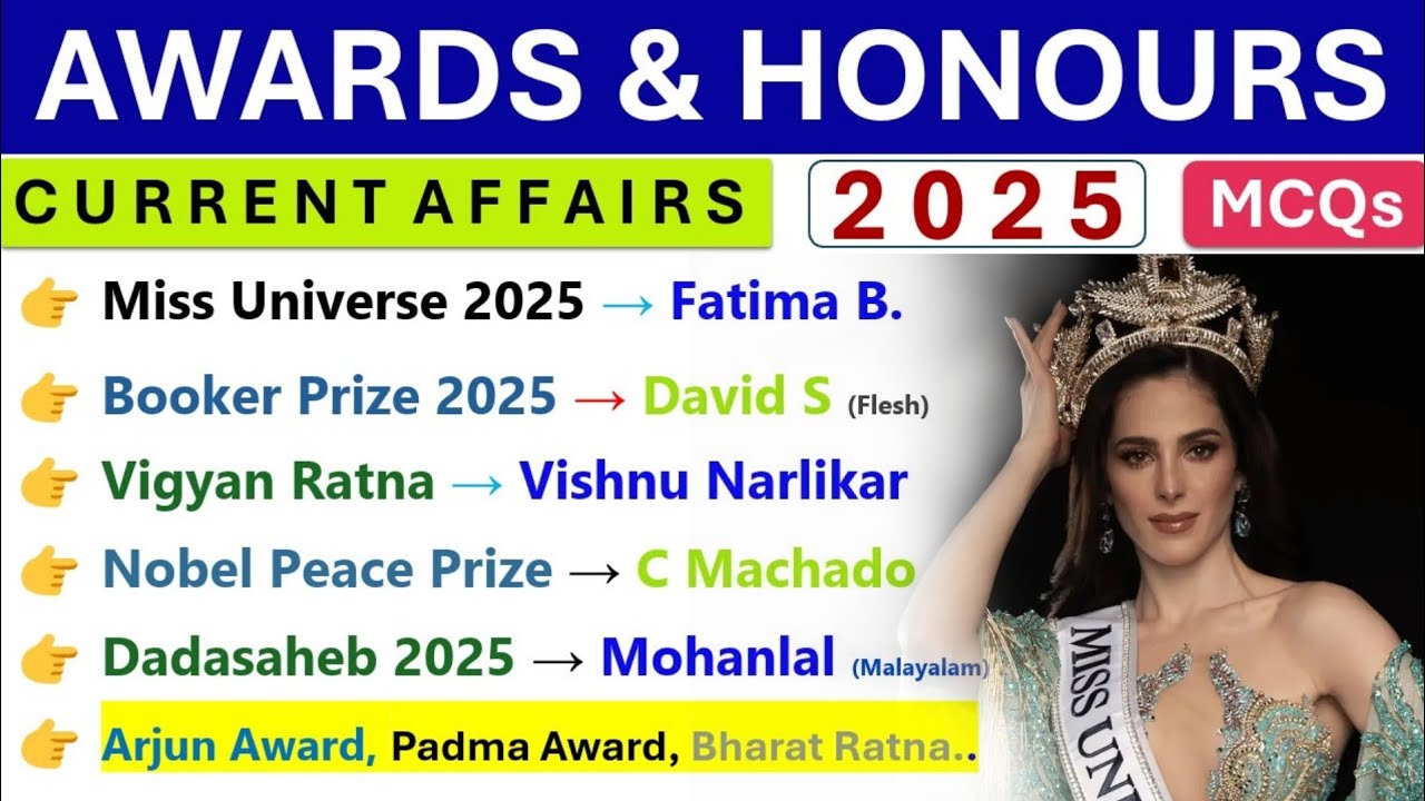 AWARDS & HONOURS 2025 CURRENT AFFAIRS | AWARDS 2025 CURRENT AFFAIRS | SSC 2025, RRB GROUP D 2025 |