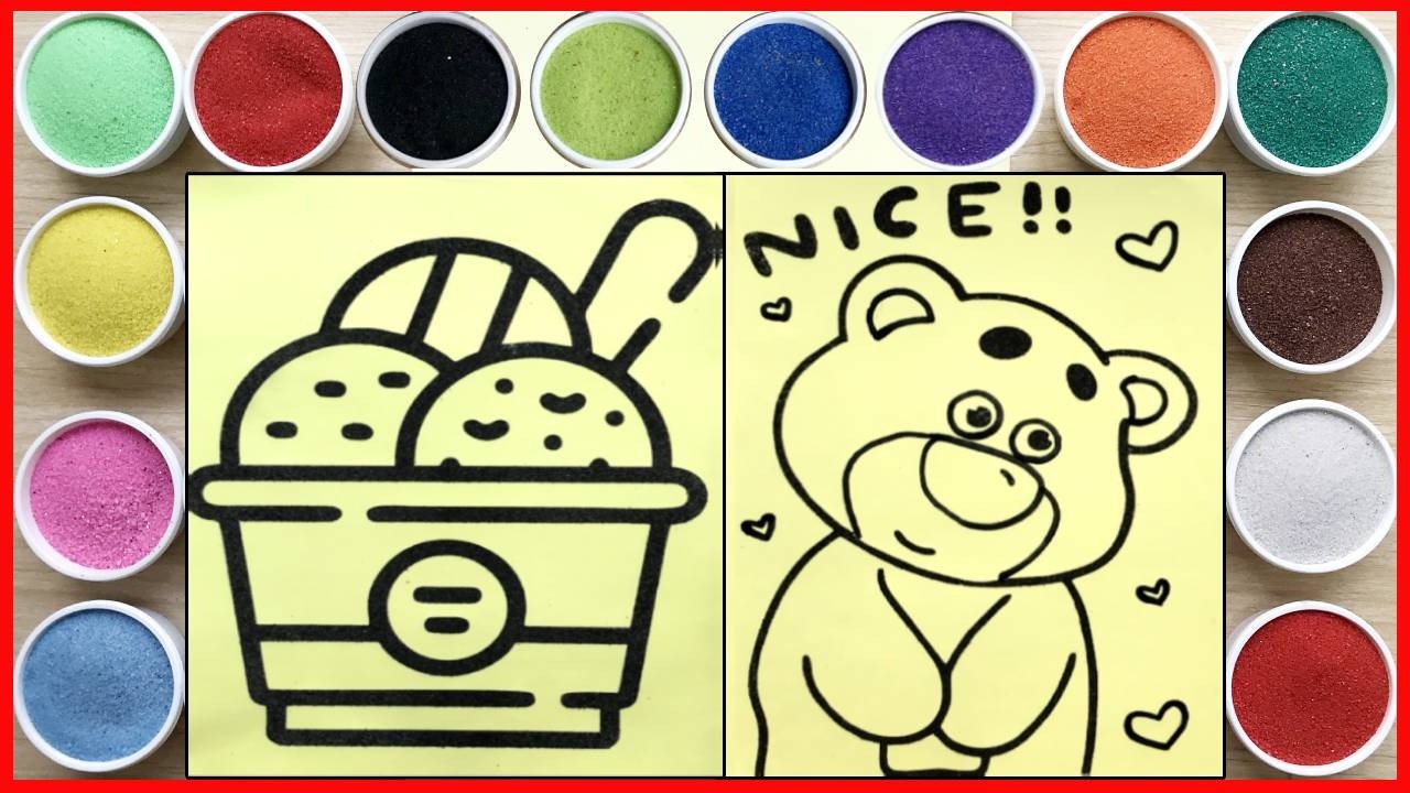 Sand painting Lotso bear, ice cream and honey jar, sand painting colouring (Chim Xinh channel)