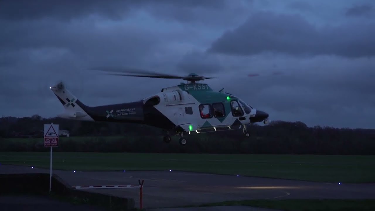 Kent Surrey Sussex air ambulance AW169 arriving back at RedHill Aerodrome